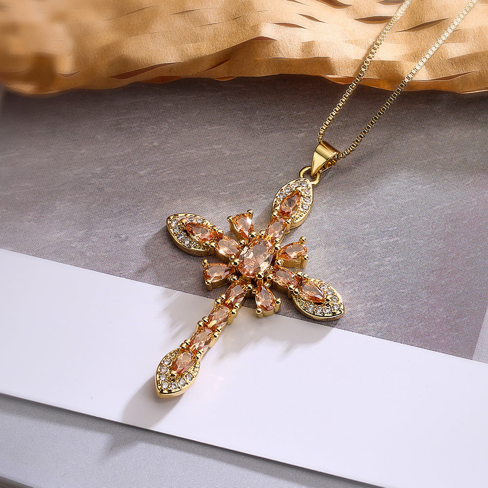 Pendant Necklace European And American Exquisite Copper Plating 18K Gold Zircon Geometric Pendant Necklace