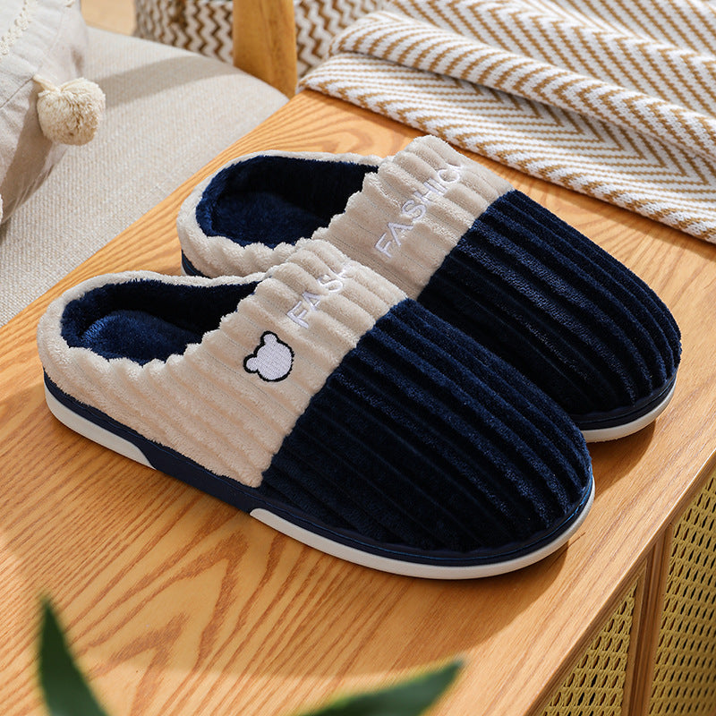 Winter Slippers Bear Embroidery Slippers Home Couple Winter Shoes