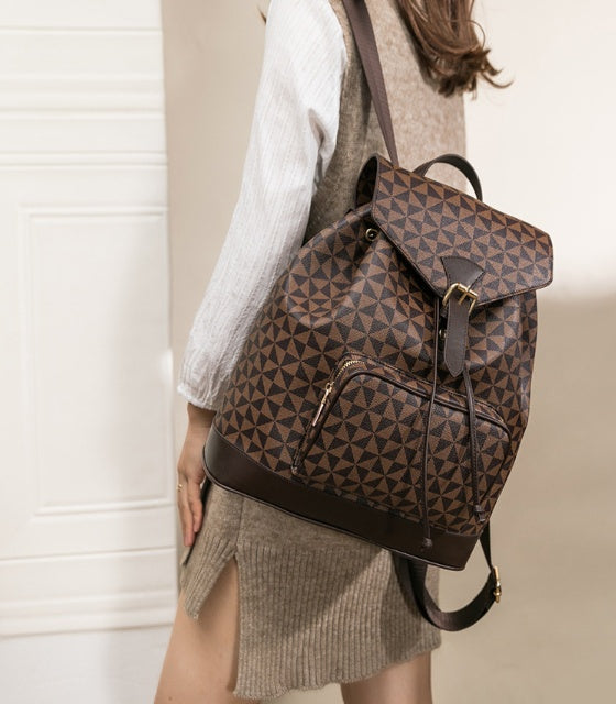 Leather School Bag Female Anti-theft Women Draw Rope Large Backpack Leather School Bag
