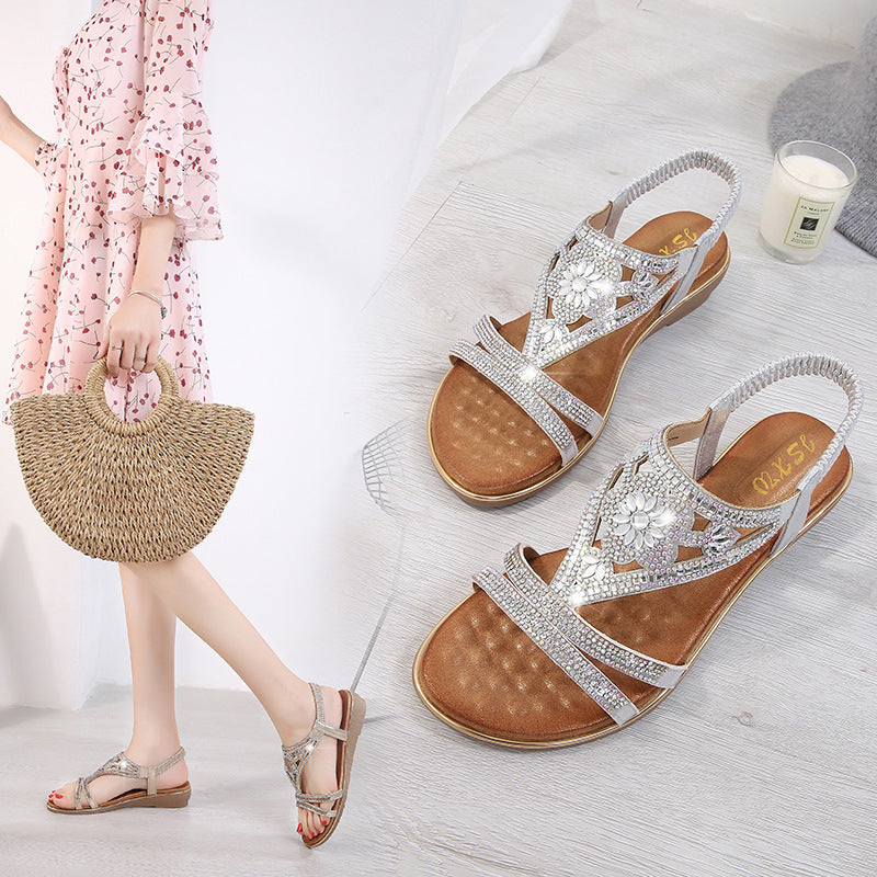 Women's Fashion Sandals Flat Bottom Ethnic Feng Shui Diamond Sandals