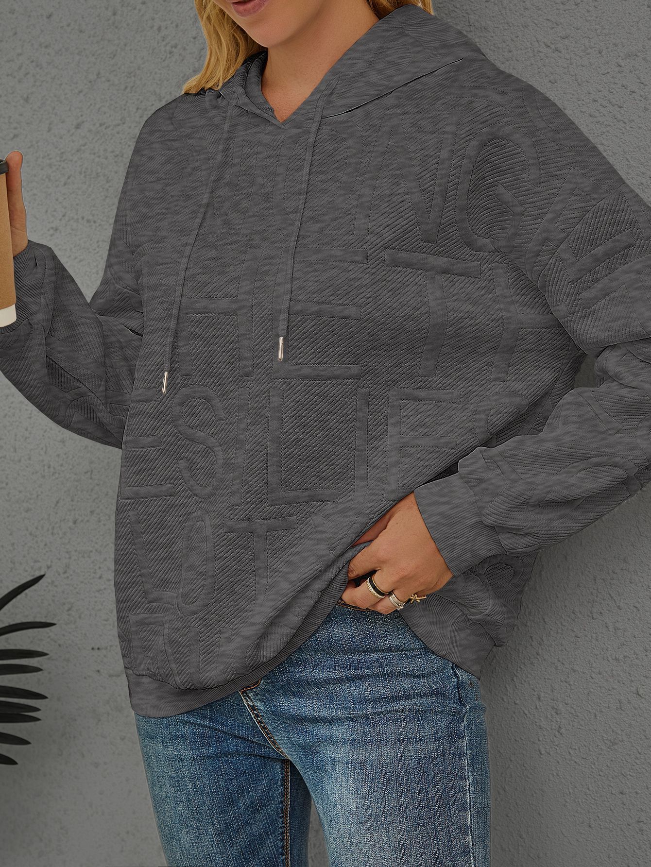 Loose Fashion Three-dimensional Printing Long Sleeve Pullover Hoodie Women