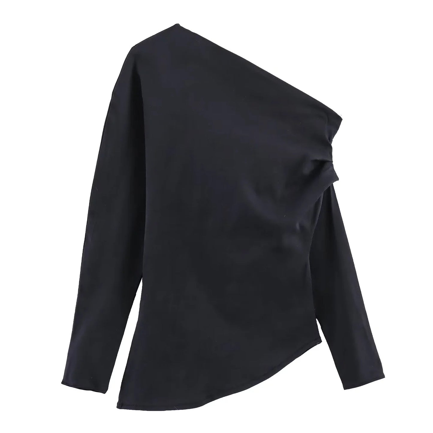 Winter New Shoulder Asymmetric Fold Slim Shirt Top For Women