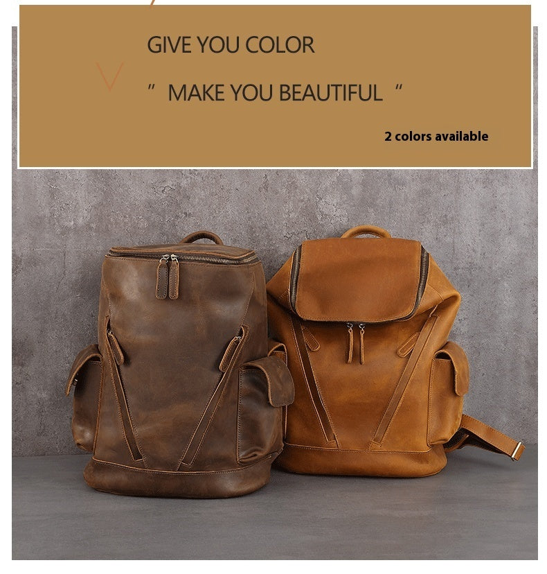 Leather Backpackage Men's Leisure Travel Large Capacity First Layer Leather Backpackage