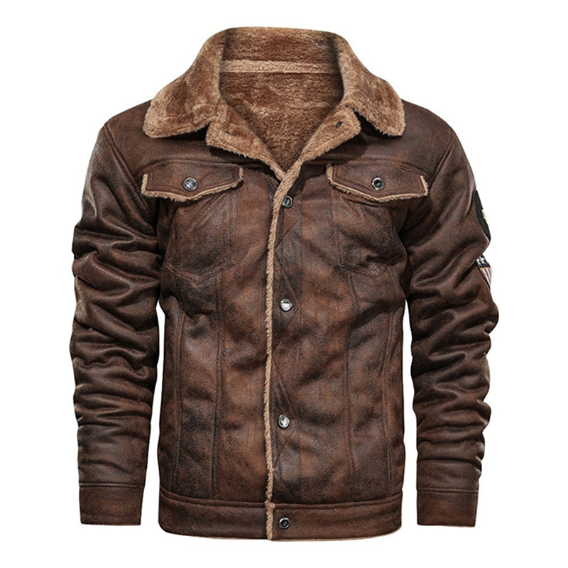 Winter Men Turn-down Collar Leather Jacket Outwear Warm Pilot Coats Windbreak - sumet.shop