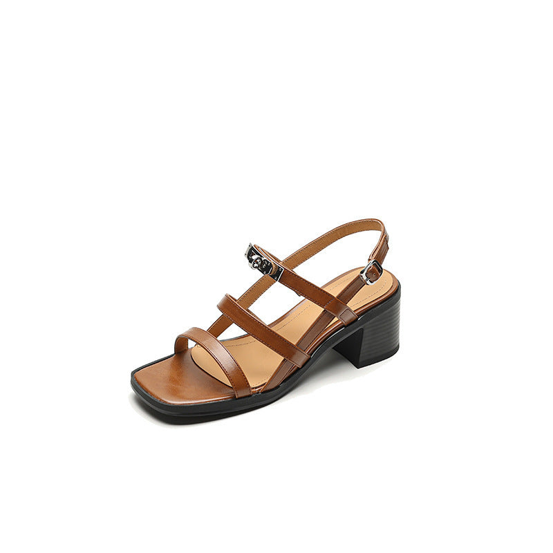 Middle Heel heel Square Toe shoes Open Toe Fairy Style High Heel Shoes With Middle Heel