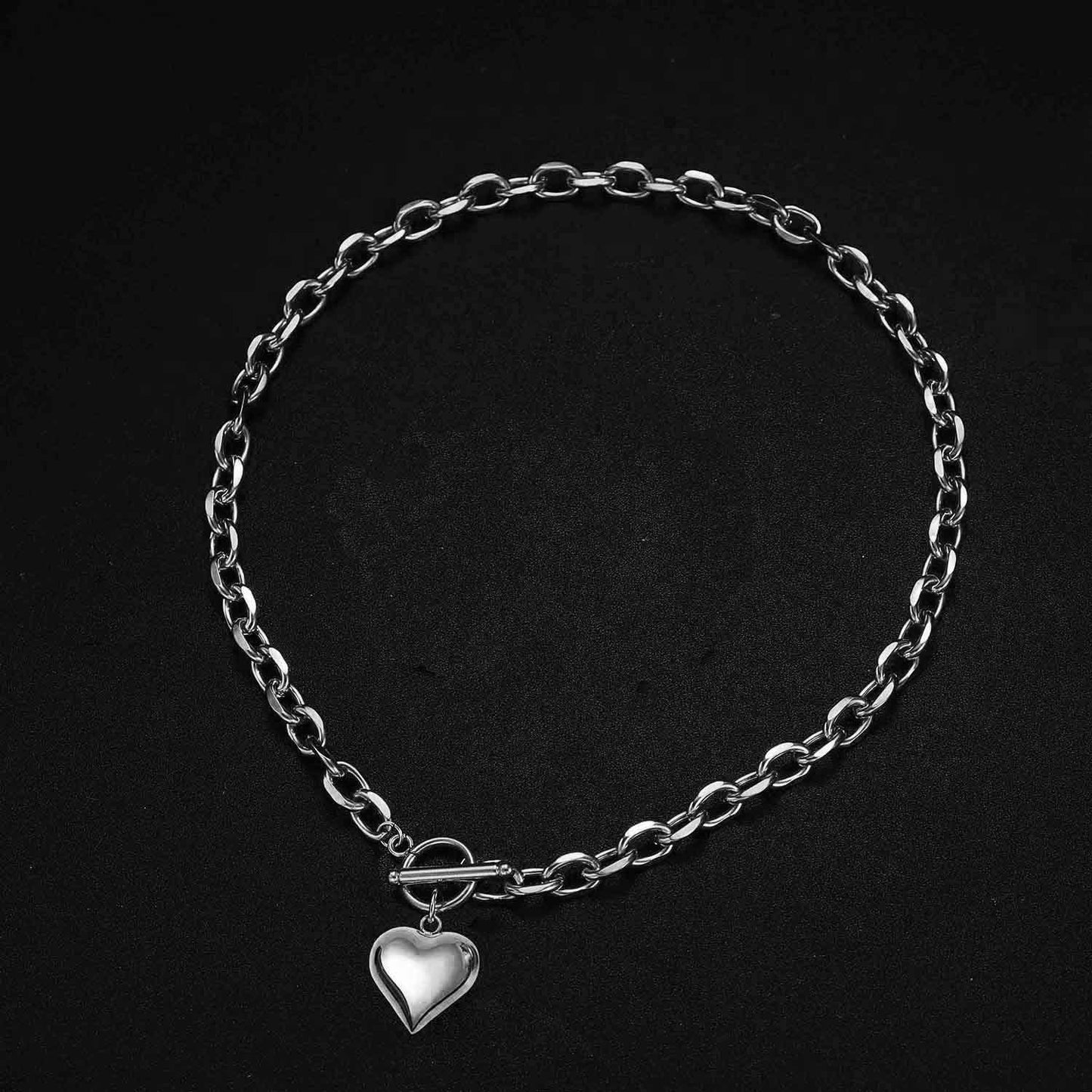 Stainless Steel Peach Heart Pendant Hemp Flowers Chain