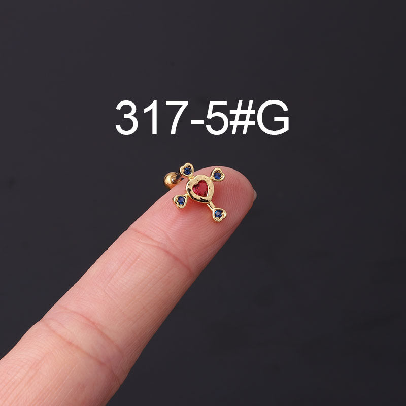 Stainless Steel Thin Rod Color Zirconium Ear Bone Nail Screw Screw Ball Ear Stud