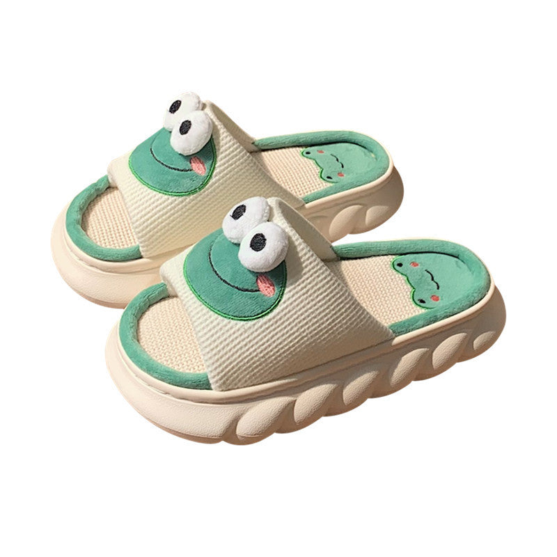 Linen Slippers Women's Cartoon Cute Frog Linen Slippers