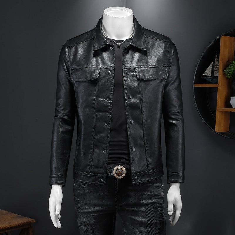 Men's Long-sleeved Lapel Motorcycle Pu Handsome Leather Coat - sumet.shop