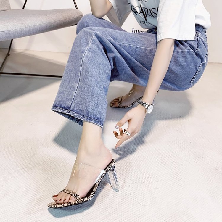 High-heel Slippers Summer Women's Crystal Thick Heel High-heel Slippers