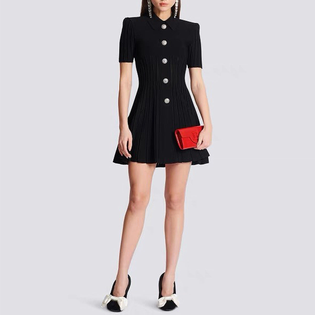 Line Dress Women Fashion High Quality Knitted Lapel Slim Fit Slimming A- Line Dress Women