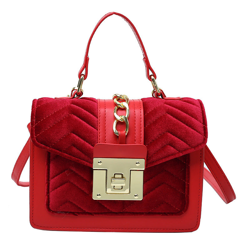 New Fashion Velvet Ladies Portable Lock One-shoulder Messenger Bag