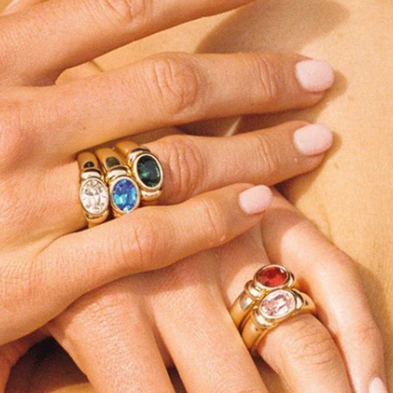 Titanium Steel Plated Gold Multicolor Zircon Ring