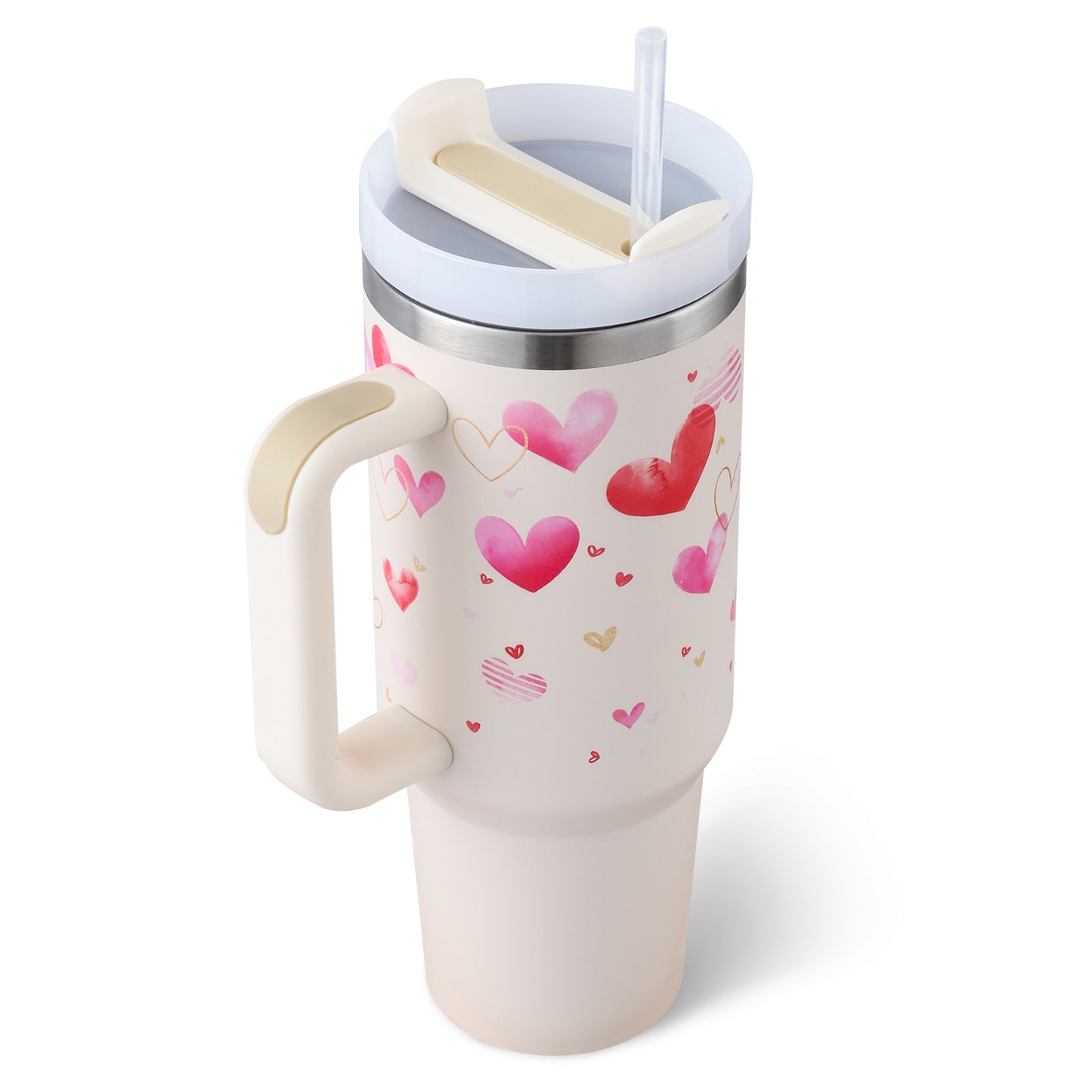 Vacuum Coffee Cup 40 Oz Tumbler With Handle Straw Insulated, Stainless Steel Spill Proof Vacuum Coffee Cup Tumbler With Lid Tapered Mug Gifts For Valentine Lover Suitable For Car Gym Office Travel