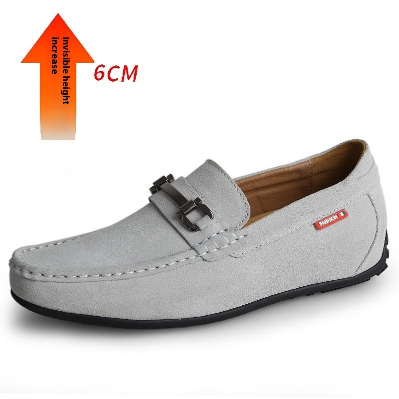 Men's Lazy Shoes Matte Suede Cowhide Invisible Height Increasing Insole 8CM Men's Lazy Daily Driving Shoes