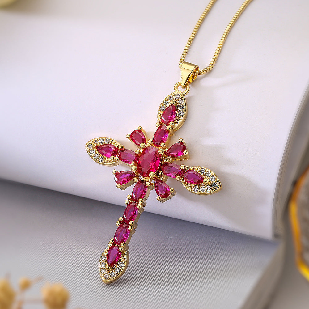 Pendant Necklace European And American Exquisite Copper Plating 18K Gold Zircon Geometric Pendant Necklace