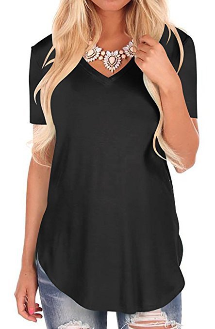 V-Neck Short Sleeve T-Shirt Tuxedo Loose T-Shirt
