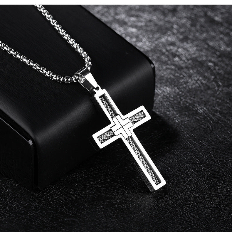 Titanium Steel Wire Cross Men's Necklace - sumet.shop