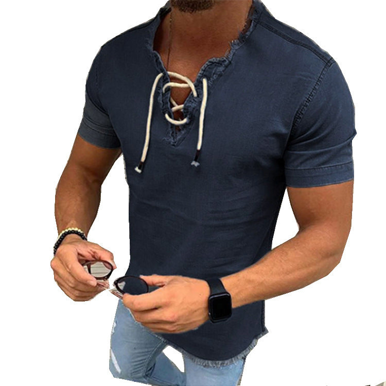 Tassel Elastic Men's Denim Shirt Men's Shirt - sumet.shop