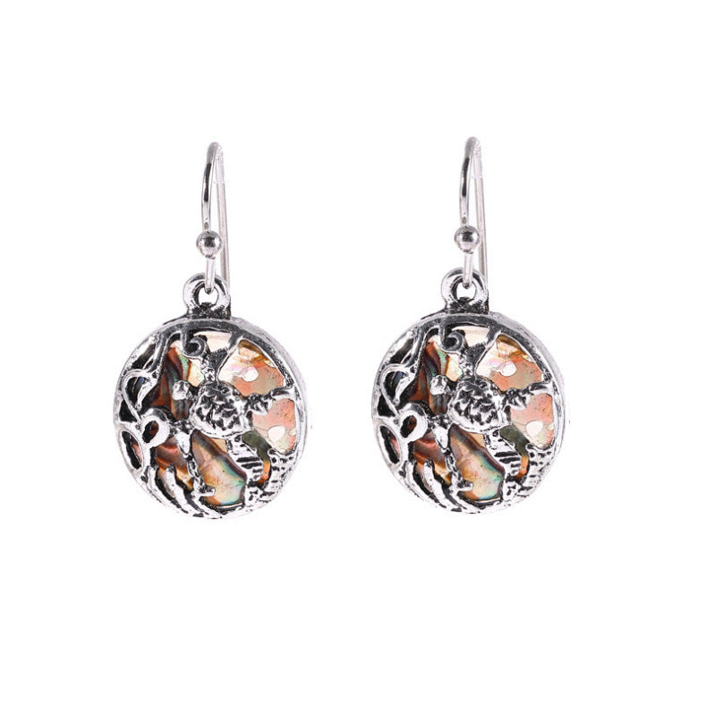 Seaweed flower turtle hollow earrings