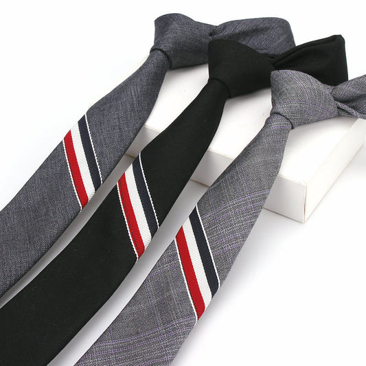 Men's And Women's British Super Narrow Casual Quality Cotton Tricolor Tie