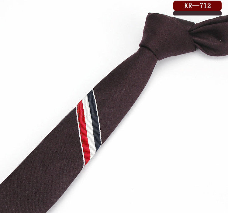 Men's And Women's British Super Narrow Casual Quality Cotton Tricolor Tie