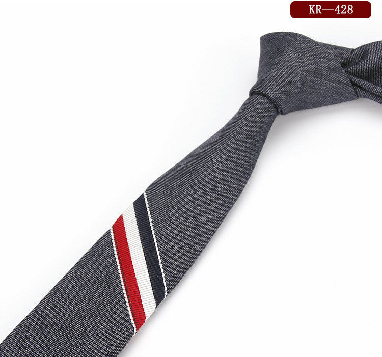Men's And Women's British Super Narrow Casual Quality Cotton Tricolor Tie