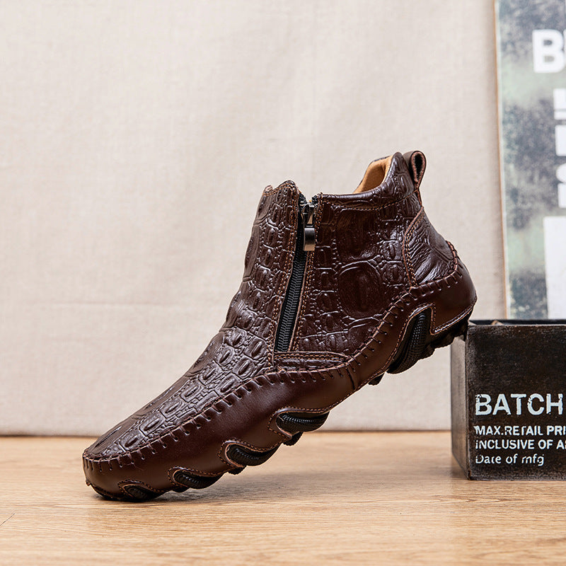 Winter High-Top Leather Shoes Autumn and Winter High-Top Leather Shoes Big Dock Layer Leather Zipper Boots