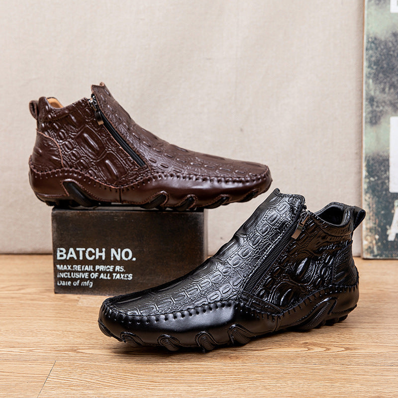 Winter High-Top Leather Shoes Autumn and Winter High-Top Leather Shoes Big Dock Layer Leather Zipper Boots