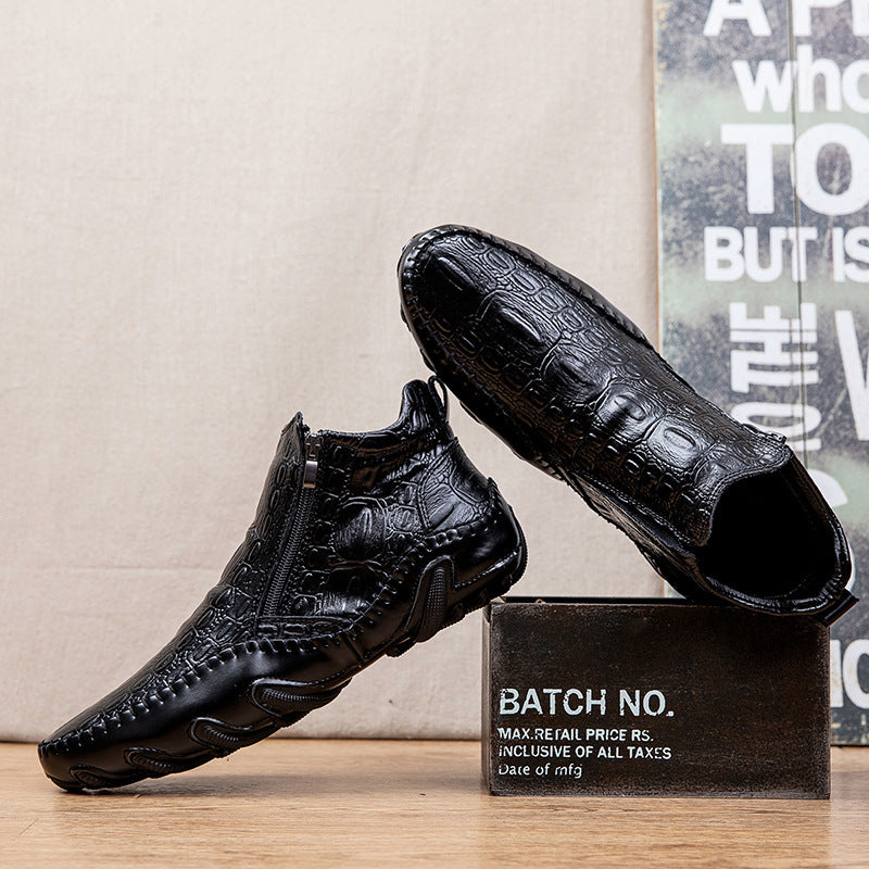 Winter High-Top Leather Shoes Autumn and Winter High-Top Leather Shoes Big Dock Layer Leather Zipper Boots