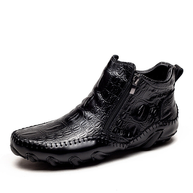 Winter High-Top Leather Shoes Autumn and Winter High-Top Leather Shoes Big Dock Layer Leather Zipper Boots