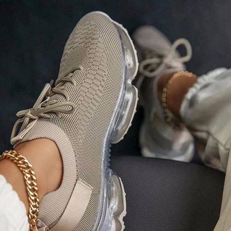 Lace up Casual Shoes Air Cushion Bottom Lace up Casual Shoes Flying Woven Women s Shoes