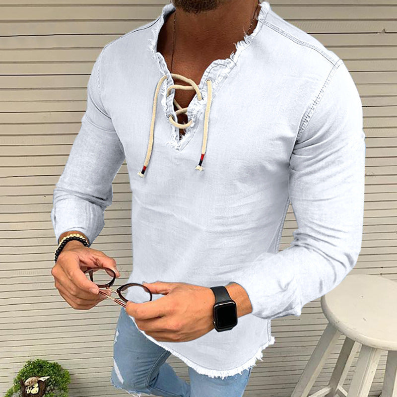 Tassel Elastic Men's Denim Shirt Men's Shirt - sumet.shop
