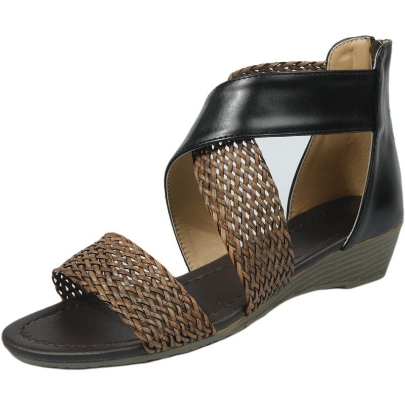 Toe Wedge Sandals Hollow Braided Strap Ladies Sandals Open Toe Wedge Sandals