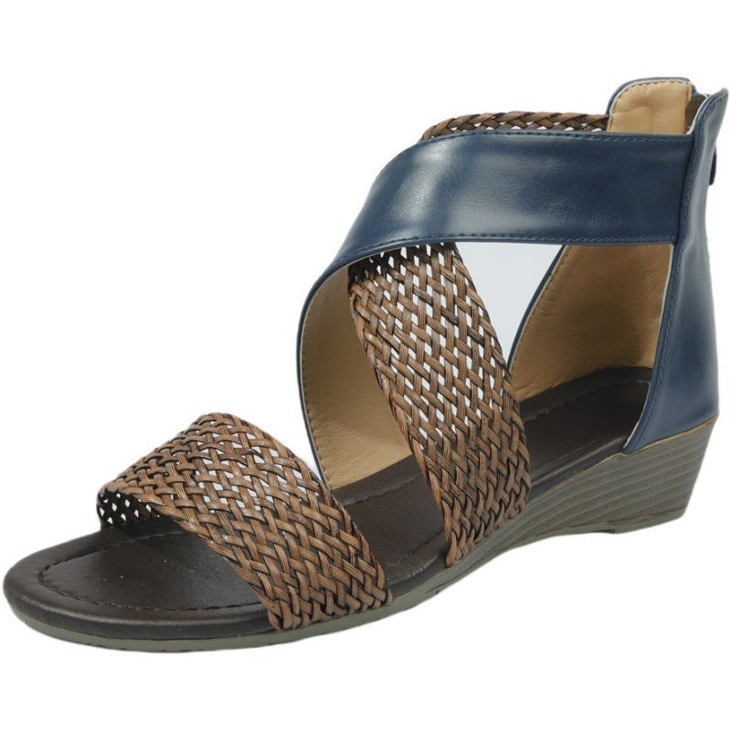 Toe Wedge Sandals Hollow Braided Strap Ladies Sandals Open Toe Wedge Sandals