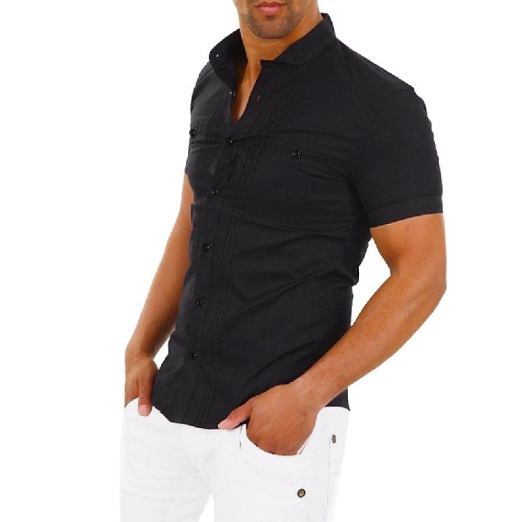 Cross-Border New Foreign Trade European And American Men's Short-Sleeved Shirt Stitching Shirt AliExpress Amazon 55891 - sumet.shop