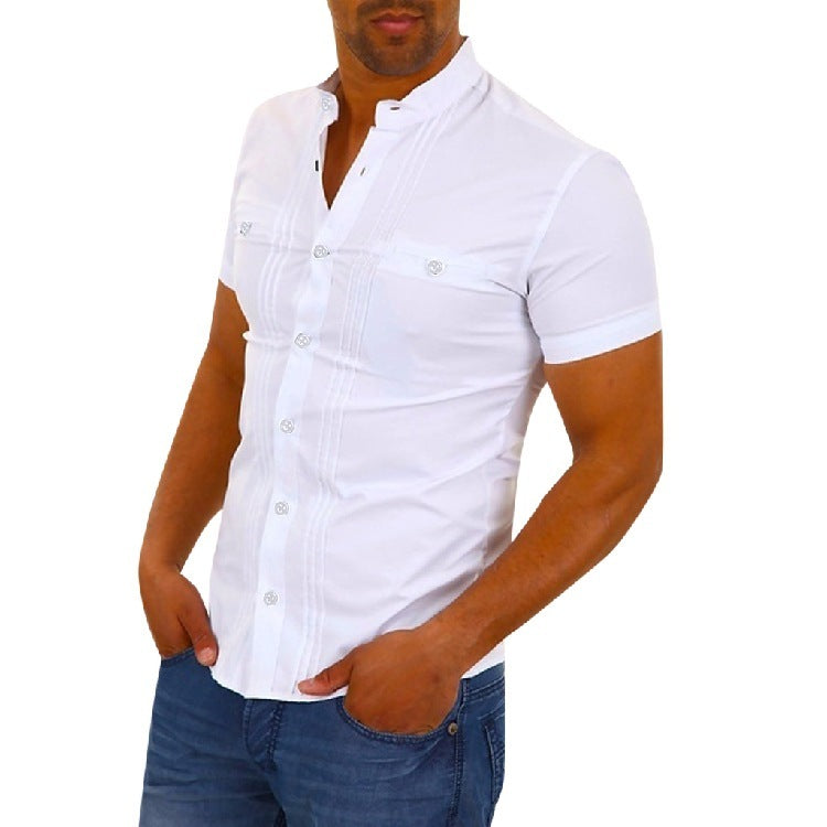 Cross-Border New Foreign Trade European And American Men's Short-Sleeved Shirt Stitching Shirt AliExpress Amazon 55891 - sumet.shop