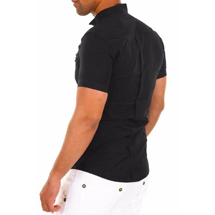 Cross-Border New Foreign Trade European And American Men's Short-Sleeved Shirt Stitching Shirt AliExpress Amazon 55891 - sumet.shop