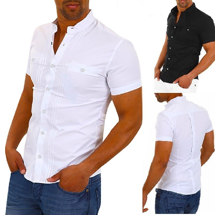 Cross-Border New Foreign Trade European And American Men's Short-Sleeved Shirt Stitching Shirt AliExpress Amazon 55891 - sumet.shop