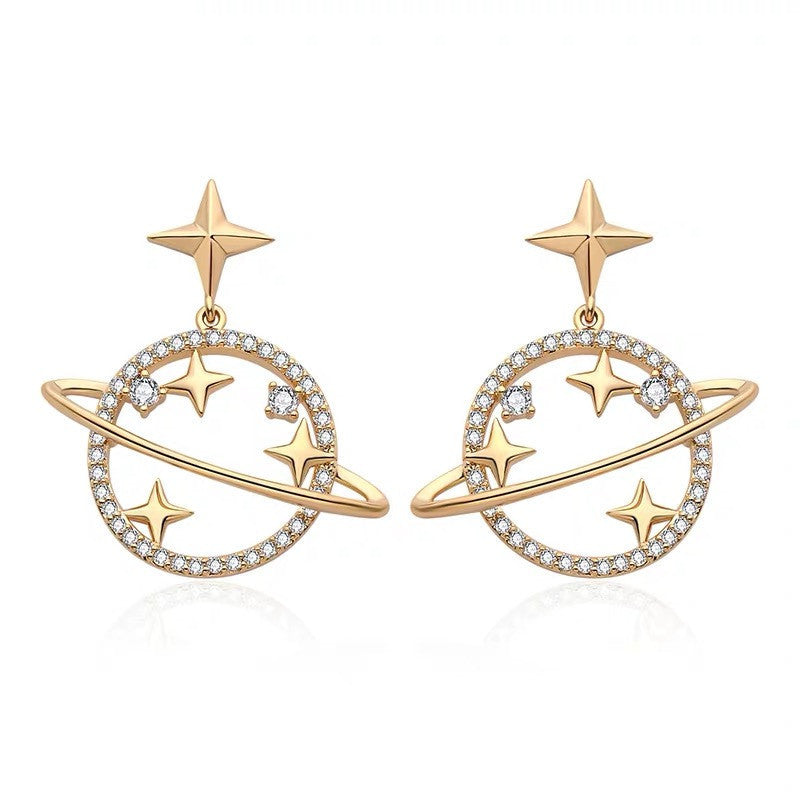 Korean Fashion Universe Planet Star Drop Earrings for Women Aesthetic Zircon Dangle Earrings Trendy Femme Saturn Jewelry