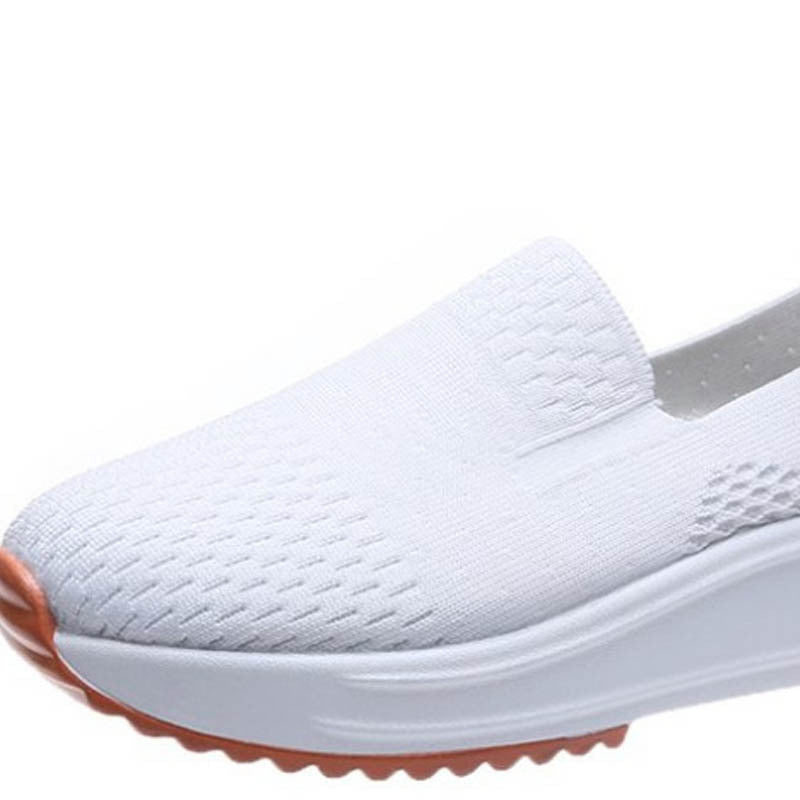 Mesh Flat-Heeled Sneaker Fashionable Pure Color Mesh Flat-Heeled White Shoes