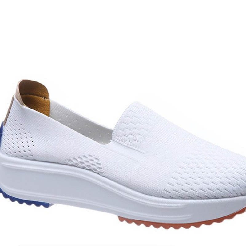 Mesh Flat-Heeled Sneaker Fashionable Pure Color Mesh Flat-Heeled White Shoes