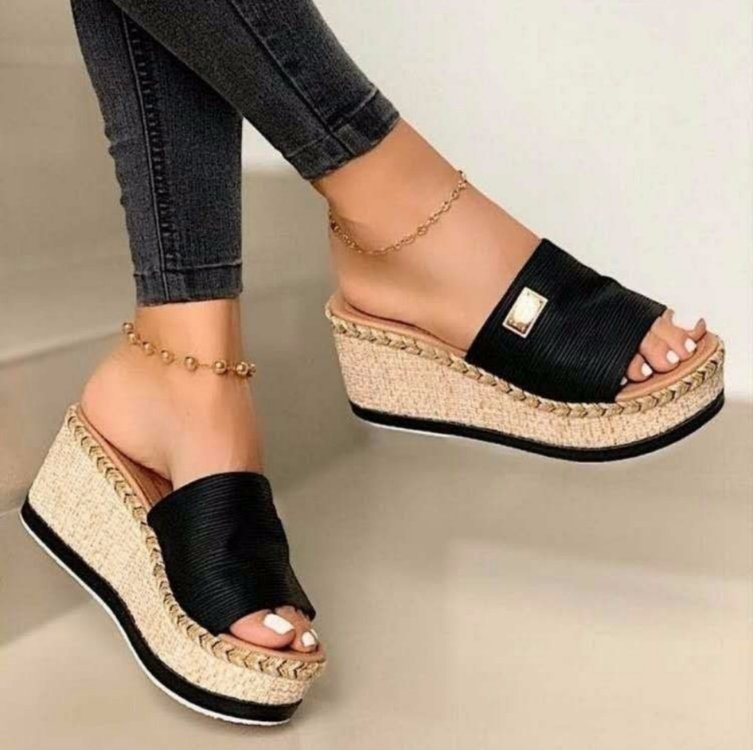 Platform Wedge Slippers Woven Sponge Cake Platform Wedge Slippers