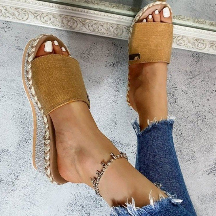 Platform Wedge Slippers Woven Sponge Cake Platform Wedge Slippers
