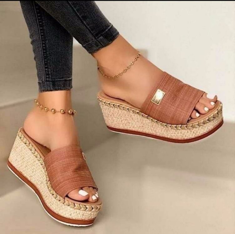 Platform Wedge Slippers Woven Sponge Cake Platform Wedge Slippers