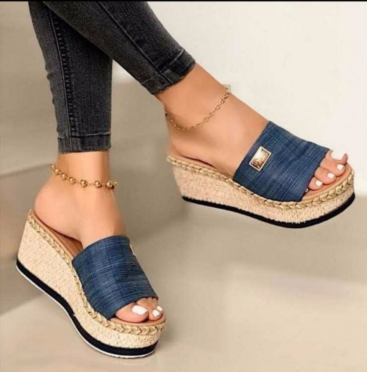 Platform Wedge Slippers Woven Sponge Cake Platform Wedge Slippers