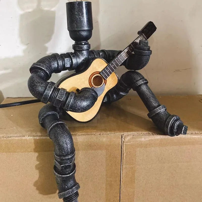Robot Table Lamp Creative Iron Pipe Industrial Retro Style Coffee Bar Desk Plumbing Robot Table Lamp