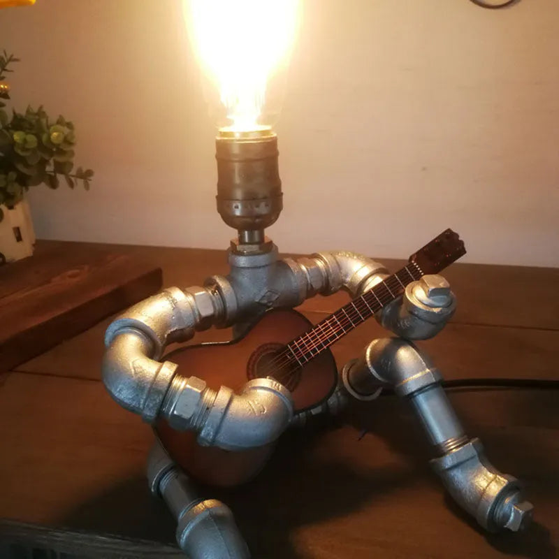 Robot Table Lamp Creative Iron Pipe Industrial Retro Style Coffee Bar Desk Plumbing Robot Table Lamp