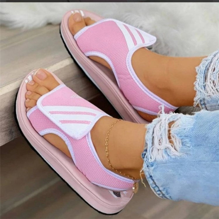 Velcro Flat Sandals Women's Plus Size Sandals New Color-Blocking Velcro Flat Sandals