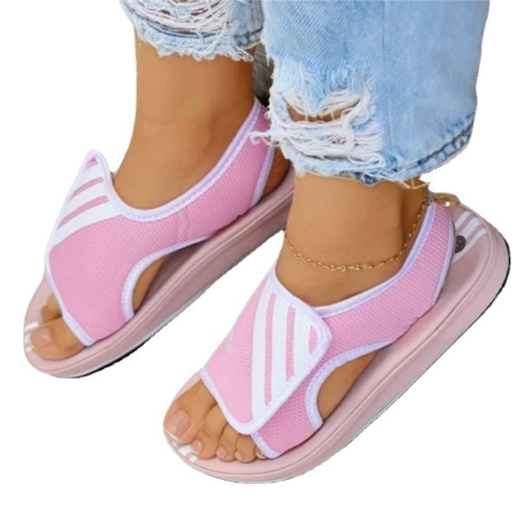 Velcro Flat Sandals Women's Plus Size Sandals New Color-Blocking Velcro Flat Sandals
